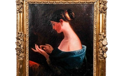 Gilt Framed Oil on Canvas Portrait of a Lady
