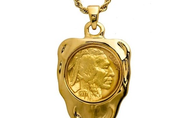 Gold Plate Buffalo Nickel Arrowhead Necklace