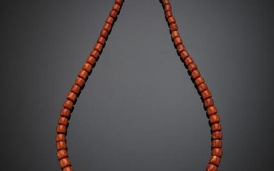 Graduated red coral bead necklace with bi-coloured gold