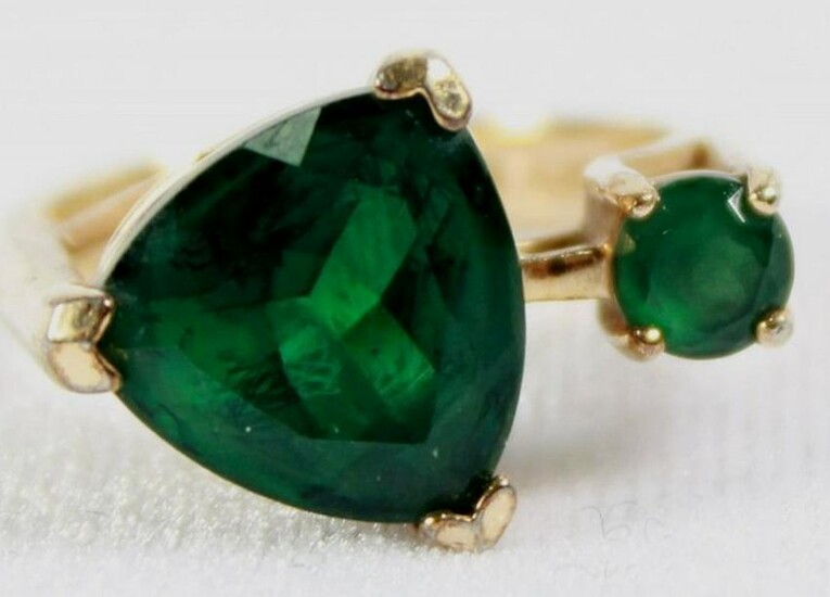 Green Trillian With Small Round Stone Ring