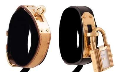 HERMES GOLD PLATED 'KELLY' WATCH AND 2 BANDS