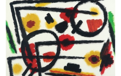 HUSSEM WILLEM (1900 - 1974) werk in gemengde techniek : "Abstracte compositie"...