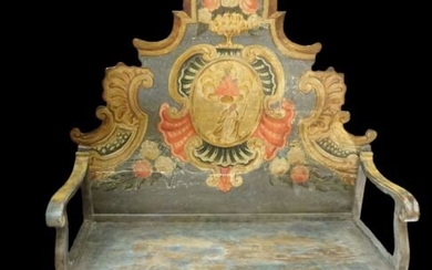 Hall bench - Walnut, Polychrome - Late 18th century