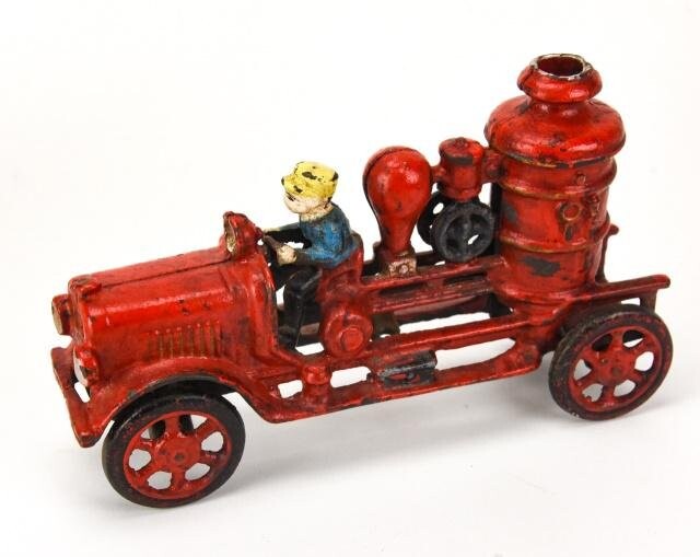 Hand Painted Cast Iron Fire Truck Statue