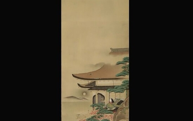 Hanging scroll painting - Silk - Beauty - Attributed to Tosa Mitsusada (1738-1806) - Heian bijin 美人 (beauty) - With signature 'Tosa kami Mitsusada gako' 土佐守光貞画工 - Japan - Mid Edo period