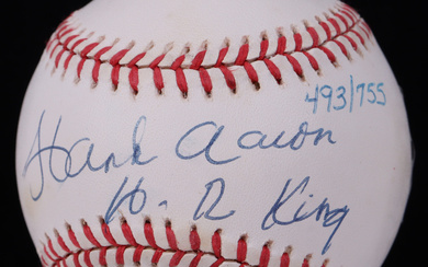 Hank Aaron Signed LE ONL Baseball Inscribed "HR King" #493/755 (Beckett)