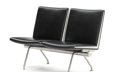 SOLD. Hans J. Wegner: "Kastrup bench". Two seater sofabench with steel frame and black leather. L. 124 cm. – Bruun Rasmussen Auctioneers of Fine Art