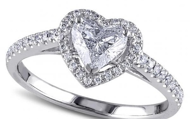 Heart Shaped Diamond Halo Engagement Ring in 14k White Gold 1.02 ctw