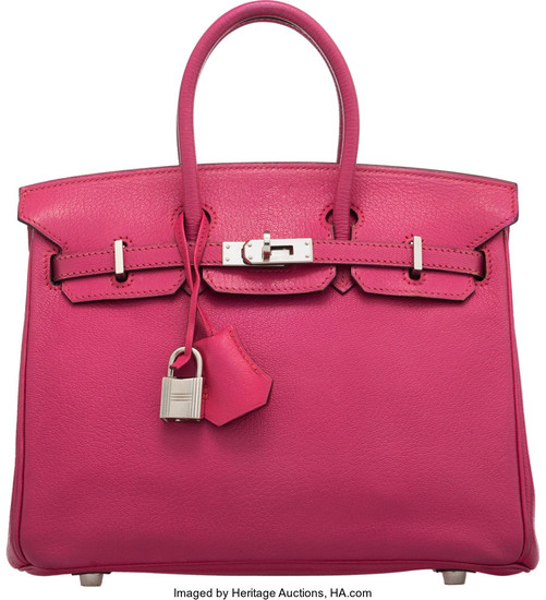 Hermès 25cm Rose Tyrien Chevre Leather Birkin Bag with...