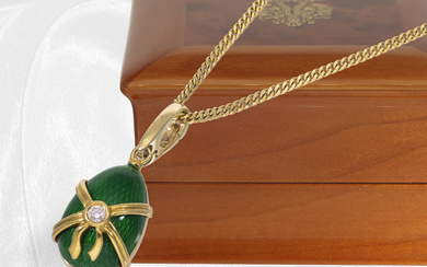 High-quality Fabergé enamel pendant with brilliant-cut diamonds, 18K gold, limited edition, with necklace chain