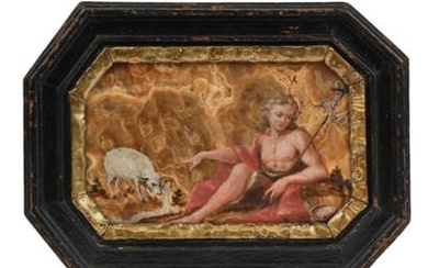 St. John the Baptist, Oil on Onyx Marble (Cotognino Alabaster), Italy, Early 17th Century