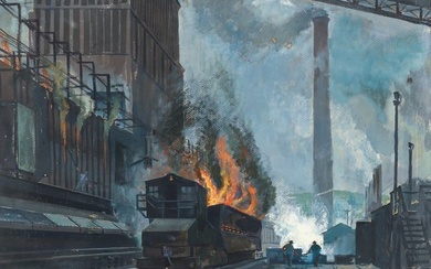 Howard L. Worner Industrial Scene Watercolor