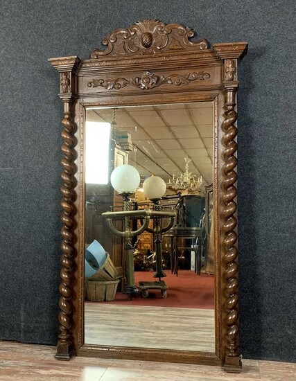 Important mirror Louis XIII hunting lodge in solid oak - Wood - Mid 19th century
