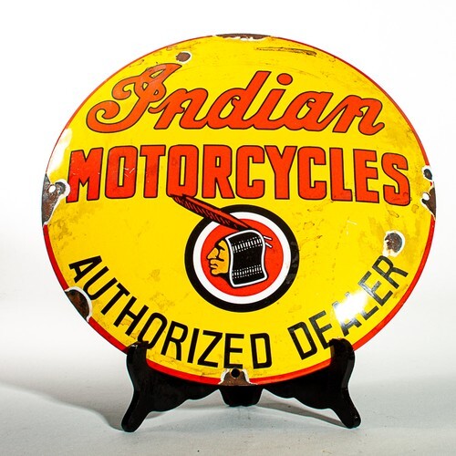 Indian Motorcycles Circular Enamel Advertising Sign 28.5cm d...