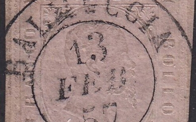 Italian Ancient States - Sardinia 1857 - 2nd issue 40c light pink used with d.c. and C of BALMUCCIA 13 FEB 57 - Sassone N. 6