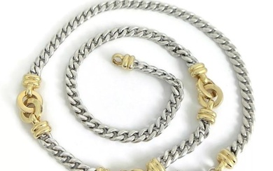 Italian Two-Tone Curb Chain Necklace 14K White Yellow Gold, 17 Inches, 21.81 Gr