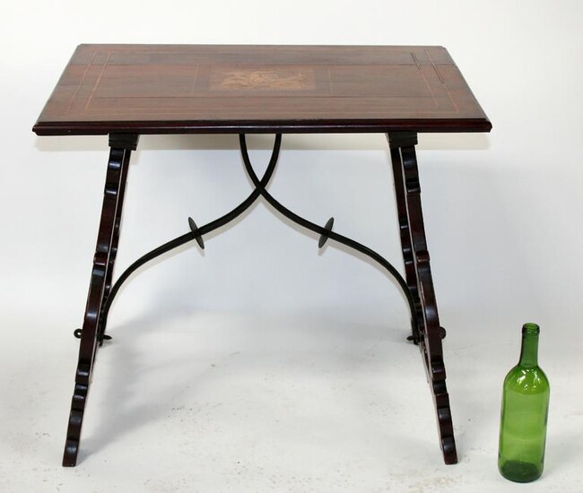 Italian cocktail table with iron stretcher & inlaid top