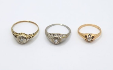 JEWELRY. (3) Assorted Gold and Diamond Rings.