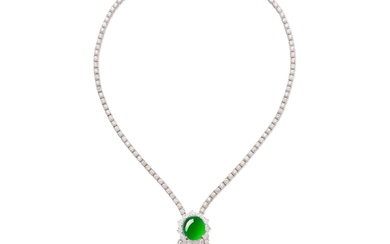 Jadeite and Diamond Pendent Necklace | 天然翡翠 配 鑽石項鏈