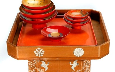 Japanese Painted Tea Table and Lacquerware.