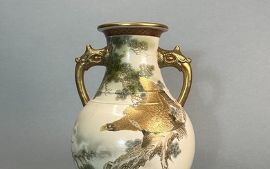 Japanese Satsuma Vase with Hawk, Meiji Period
