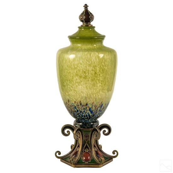 Jay Strongwater Art Glass Lidded Jar Vase 25"