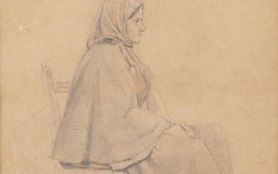 Jean-Louis Ernest MEISSONIER (1815-1891) " Bretonne assise de profil", dessin