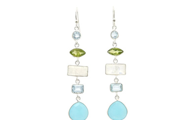 Jewellery Earrings EARRINGS, sterling silver, rock crystal, aquamarine, peridot, moonston...
