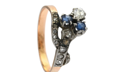 Jewellery Ring RING, 18K gold/platinum, sapphires, rose cut diamonds, Franc...