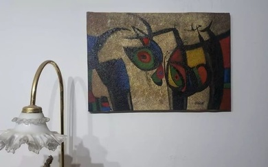 Joan Miró (1893 - 1983) Oil canvas painting / "Manner of " / UNIQUE - Vintage