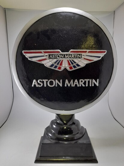 LARGE HEAVY ORNATE STEEL REPRODUCTION ASTON MARTIN ADVERTISING SIGN...