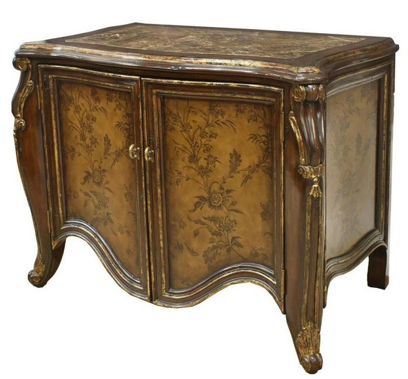 LARGE PAINTED PARCEL GILT MARBLE-TOP CABINET
