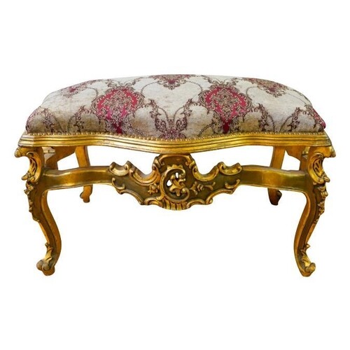 LOUIS XV STYLE GILTWOOD AND UPHOLSTERED STOOL the serpentine...