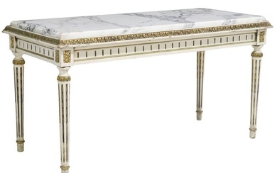 LOUIS XVI STYLE MARBLE-TOP PAINT DECORATED COFFFEE TABLE