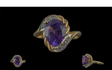 Ladies - Attractive 9ct Gold Amethyst and Diamond Set Ring. ...