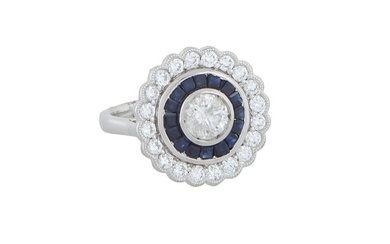 Lady's Platinum Blue Sapphire and Diamond Dinner Ring, Diamond Accent Wt.- .76 cts., Total Sapphire
