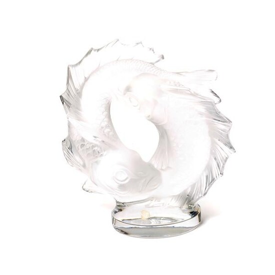 Lalique Frosted and Clear Glass Figural Group: Les Deux