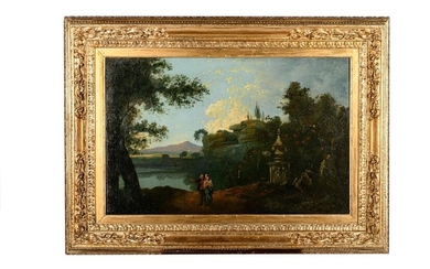 Landscape with ruins and figures late 18th- early 19th centuryoil painting on canvasin frame55 x 85 cm