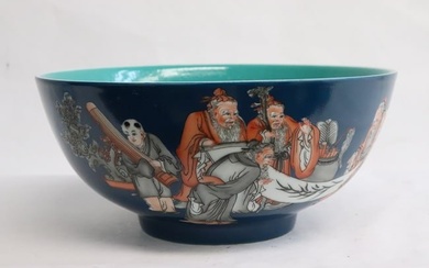 Large Chinese blue background porcelain bowl