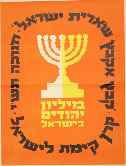 Large Colorful JNF Poster, A Million Jews in Israel. Chanukah 1949
