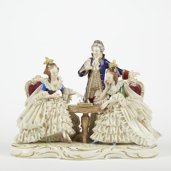 Large Dresden Porcelain Lace Figural Group of Women
