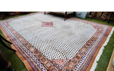 Large Hand Knotted Cream Iranian Carpet Square - C. 358cm x ...