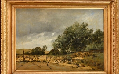 Léon Germain PELOUSE (1838-1891) Chaumière par temps d'orage Huile sur toile Signé en bas à...