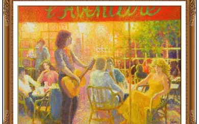 Louis Fabien Original Painting On Canvas Cafe Figurative Signed Framed Artwork