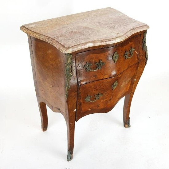 Louis XVI-Style Marble Top Bombe Commode