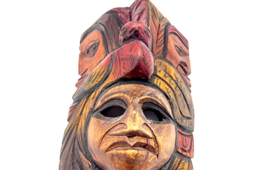 MAYAN WALL MASK: HAND CARVED FROM WOOD, HAND PAINTED - VINTAGE.