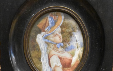 MINIATURA-Miniatura ‘Donna con cappello’ fine 800 primi...