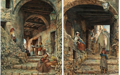 Maler des ausgehenden 19. Jahrhunderts, ITALIENISCHES STADTLEBEN MIT FIGUREN