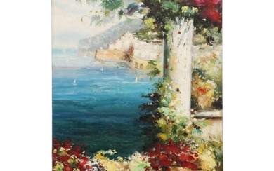 Mediterranean Coastal Scene Oil Painting, 21st Century