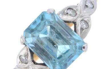 Mid 20th century blue zircon & diamond ring